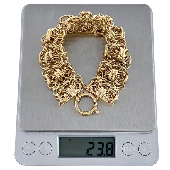 Vintage OT Turkey Sterling Silver Gold Plated Circle Cluster Chain Bracelet 7.5" - Picture 4 of 6